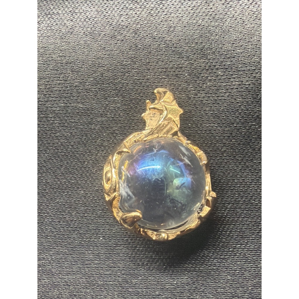 Crystal Ball Orb Pendant Gold Tone Moon Star Celestial Glass Charm .5" Whimsy - Picture 1 of 4